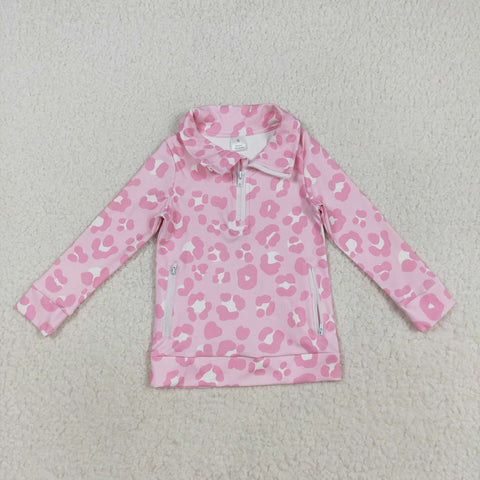 GT1070 Leopard Pink Yoga Girls Zipper Pullover
