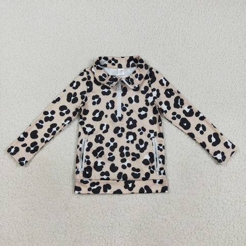 GT1072 Leopard Brown Yoga Girls Zipper Pullover