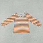 GLD1110 Fall Bows Orange Stripe Girls Dress 2 pcs Set