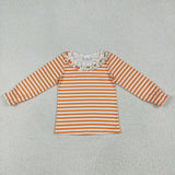 GLD1110 Fall Bows Orange Stripe Girls Dress 2 pcs Set