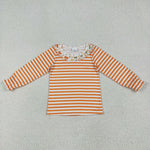 GT1074 Fall Bows Orange Stripe Kids Girls Shirt Top