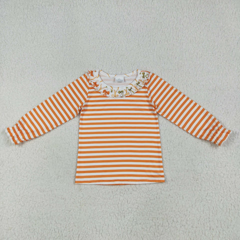 GT1074 Fall Bows Orange Stripe Kids Girls Shirt Top