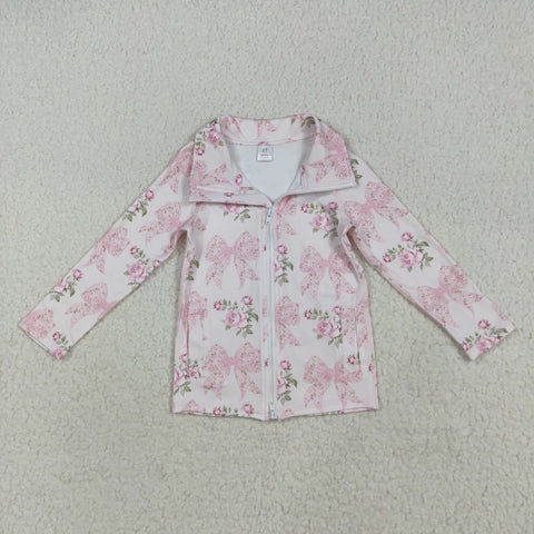 GT1075 Flower Bows Pink Yoga Kids Zipper Coat
