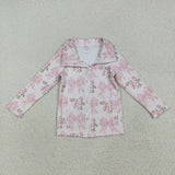 GLP2429 Flower Bows Pink Coat Sports Yoga Girls Flared Set