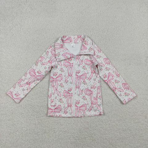 GT1082 Flower Bows Pink Yoga Kids Zipper Coat