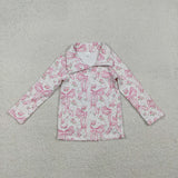 GLP2440 Flower Bows Pink Coat Sports Yoga Girls Flared Set