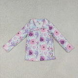 GLP2441 Flower Bows Purple Coat Sports Yoga Girls Flared Set