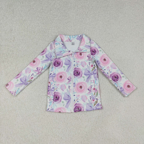 GT1083 Flower Bows Purple Yoga Kids Zipper Coat