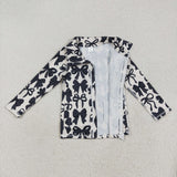 GT1084 Coquette Bows Black Yoga Kids Zipper Coat