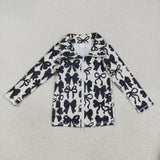 GT1084 Coquette Bows Black Yoga Kids Zipper Coat