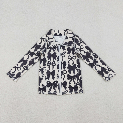 GT1084 Coquette Bows Black Yoga Kids Zipper Coat