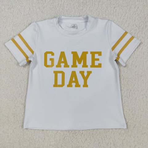GT1101 Vinyl Game Day Cheer Yellow White Kids Girls Shirt Top