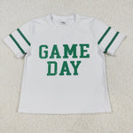 GT1103 Vinyl Game Day Cheer Green White Kids Girls Shirt Top