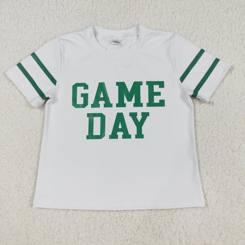 GT1103 Vinyl Game Day Cheer Green White Kids Girls Shirt Top