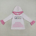 GT1106 Embroidery Hunting Dog Mallard Ducks Pink Hoodie Kids Girls Pullover