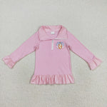 GT1112 Embroidery Pumpkin Bows Pink Zipper Kids Girls Pullover