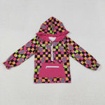 GT1117 Lightning Plaid Pink Ruffles Hoodie Kids Girls Pullover