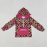 GT1117 Lightning Plaid Pink Ruffles Hoodie Kids Girls Pullover