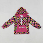 GT1117 Lightning Plaid Pink Ruffles Hoodie Kids Girls Pullover