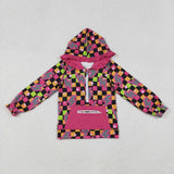 GT1117 Lightning Plaid Pink Ruffles Hoodie Kids Girls Pullover