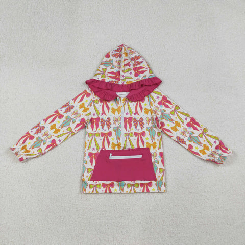 GT1121 Coquette Bows Star Pink Ruffles Hoodie Kids Girls Pullover