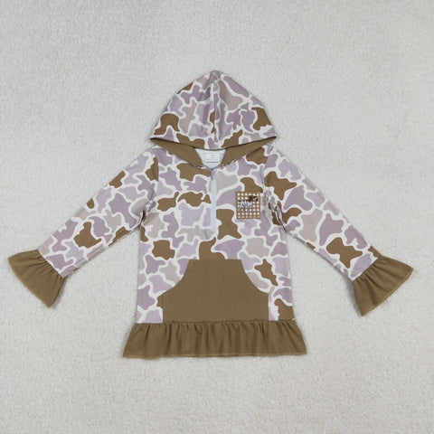 GT1134 Embroidery Bird Dog Camo Hoodie Kids Girls Pullover