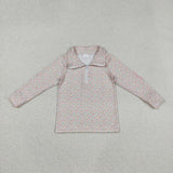 GT1145 Flower Floral Pink Zipper Kids Girls Pullover