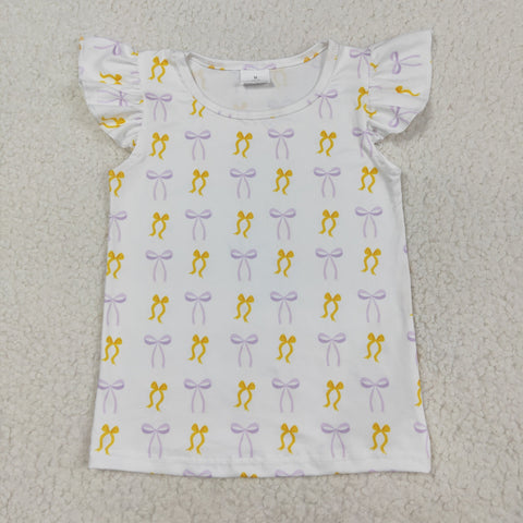 GT1147 Coquette Bows Purple Kids Girls Shirt Top