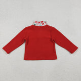 GT1150 Christmas Bows Red Sherpa Zipper Kids Girls Pullover