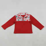 GT1150 Christmas Bows Red Sherpa Zipper Kids Girls Pullover