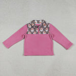 GT1151 Christmas Santa Pink Sherpa Zipper Kids Girls Pullover