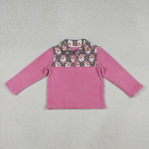 GT1151 Christmas Santa Pink Sherpa Zipper Kids Girls Pullover