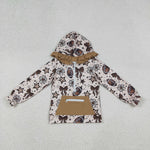 GT1152 Football Flower Bows Plaid Hoodie Kids Girls Pullover