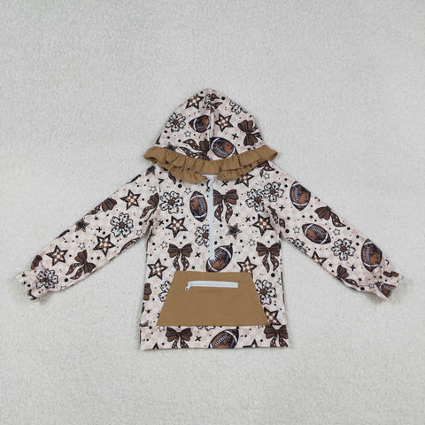 GT1152 Football Flower Bows Plaid Hoodie Kids Girls Pullover