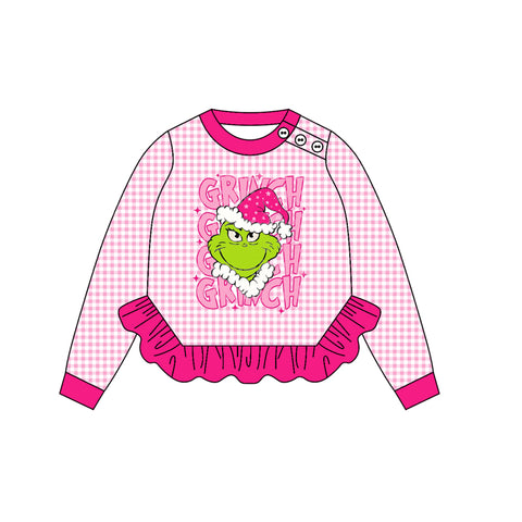 Preorder MOQ 5 pcs GT1154 Christmas Green Animals Pink Kids Girls Pullover