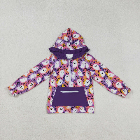 GT1155 Halloween Ghost Leopard Purple Hoodie Kids Girls Pullover