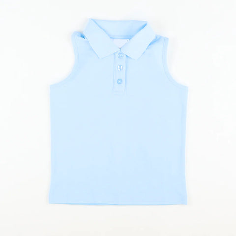 Preorder MOQ 5 pcs GT1158 Tennis Buttons Polo Solid Color Sky Blue Kids Girls Shirt Top