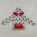 GT1163 Christmas Green Animals Kids Girls Hoodie Pullover