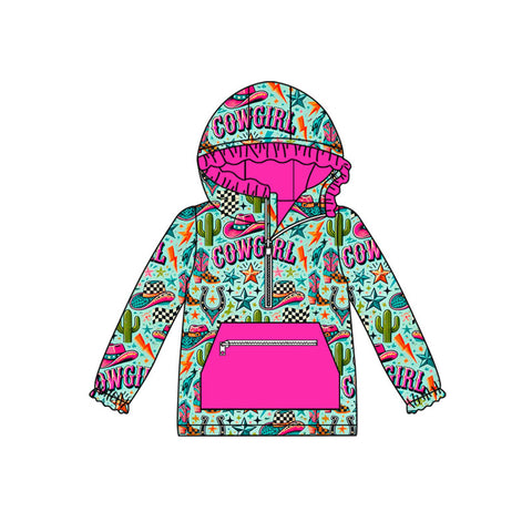 Preorder 09.25 GT1166 Western Cowgirl Cactus Pink Hoodie Kids Girls Pullover