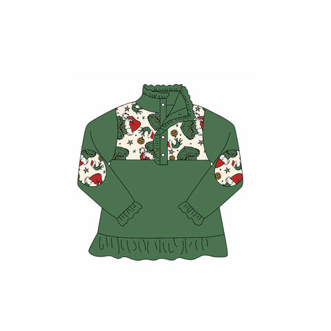 Preorder 09.25 GT1167 Christmas Green Animal Buttons Kids Girls Pullover