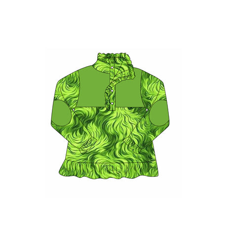 Preorder 09.25 GT1168 Christmas Green Animal Buttons Kids Girls Pullover