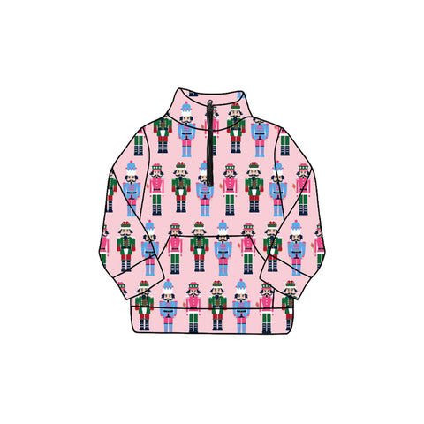 Preorder 09.25 GT1169 Christmas Soldier Pink Zipper Kids Girls Pullover