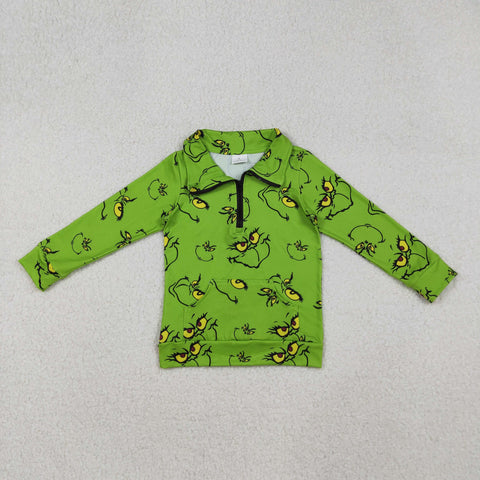GT1170 Christmas Green Animal Zipper Kids Girls Pullover