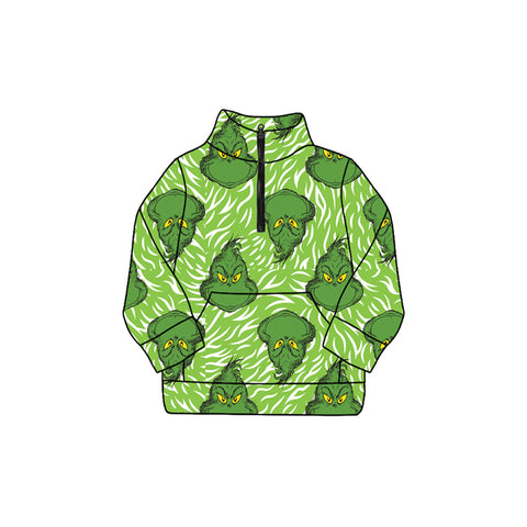 Preorder 09.25 GT1171 Christmas Green Animal Zipper Kids Girls Pullover