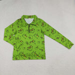 Christmas Mommy And Me Green Cartoon Zipper Pullover Shirt Top