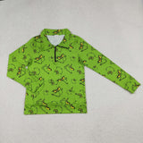 Christmas Mommy And Me Green Cartoon Zipper Pullover Shirt Top