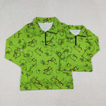 Christmas Mommy And Me Green Cartoon Zipper Pullover Shirt Top