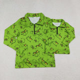 Christmas Mommy And Me Green Cartoon Zipper Pullover Shirt Top