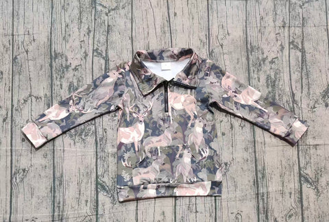 Preorder Samples GT1180 Hunting Forest Elk Zipper Yoga Kids Girls Pullover