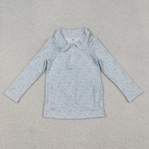 GT1182 Flower Floral Purple Yoga Zipper Kids Girls Pullover